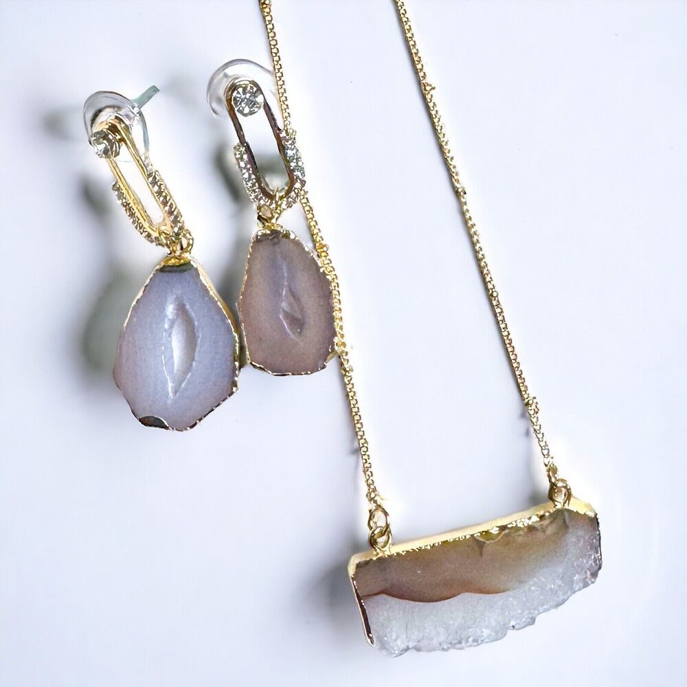 NWOT Druzy Agate Necklace & Earring Set